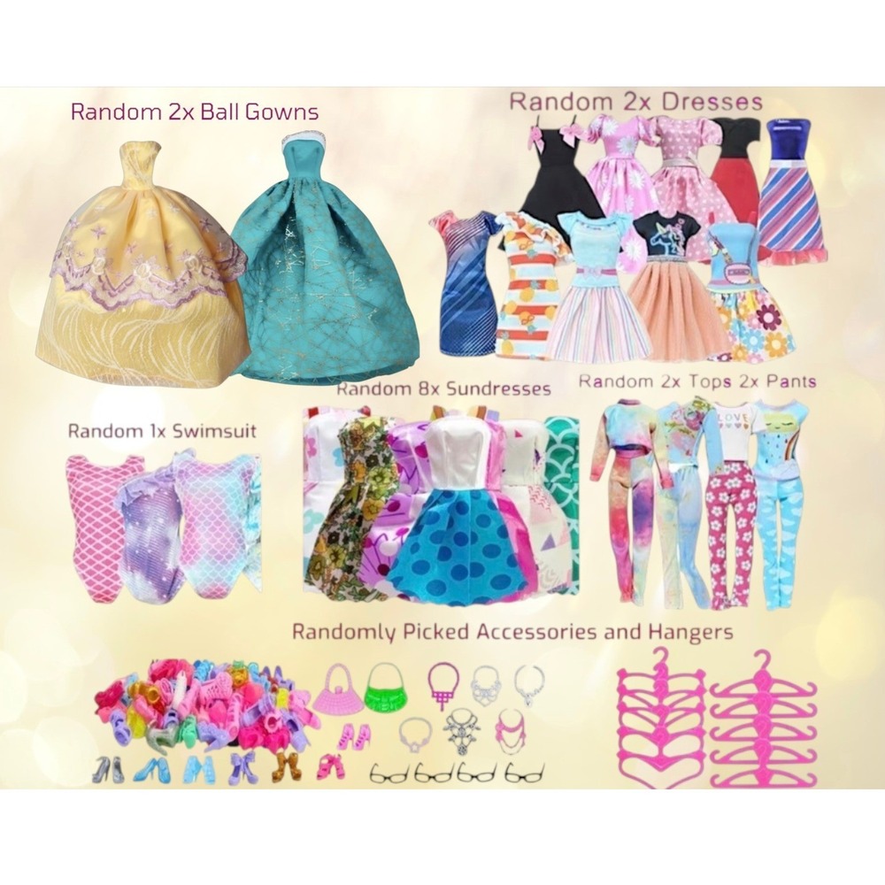 48pc Doll Clothes Barbie Style Clothing Outfits for 11.5" Fashion Doll Dress Lot